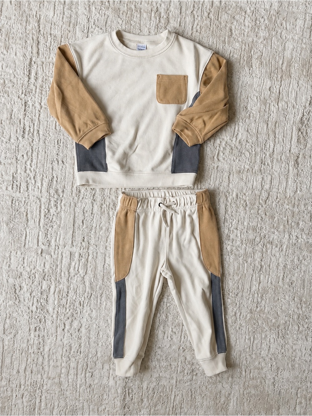 Carter's Cream, Tan & Gray Colorblock Sweatshirt and Joggers Set